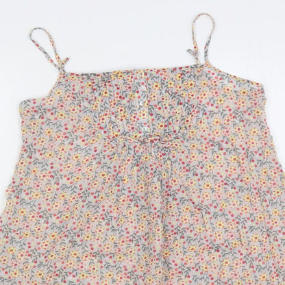 Zara Womens Multicoloured Floral Cotton Slip Dress Size M Square Neck Pullover