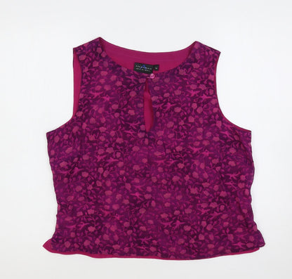 Anagram Womens Purple Floral Viscose Basic Blouse Size 16 Boat Neck