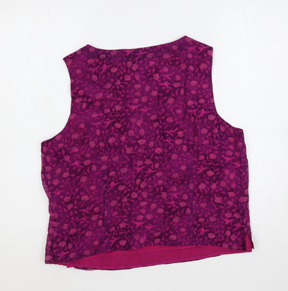 Anagram Womens Purple Floral Viscose Basic Blouse Size 16 Boat Neck