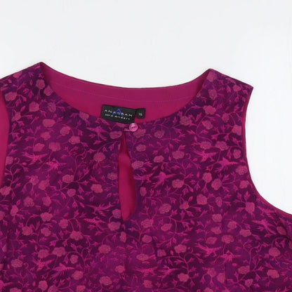 Anagram Womens Purple Floral Viscose Basic Blouse Size 16 Boat Neck