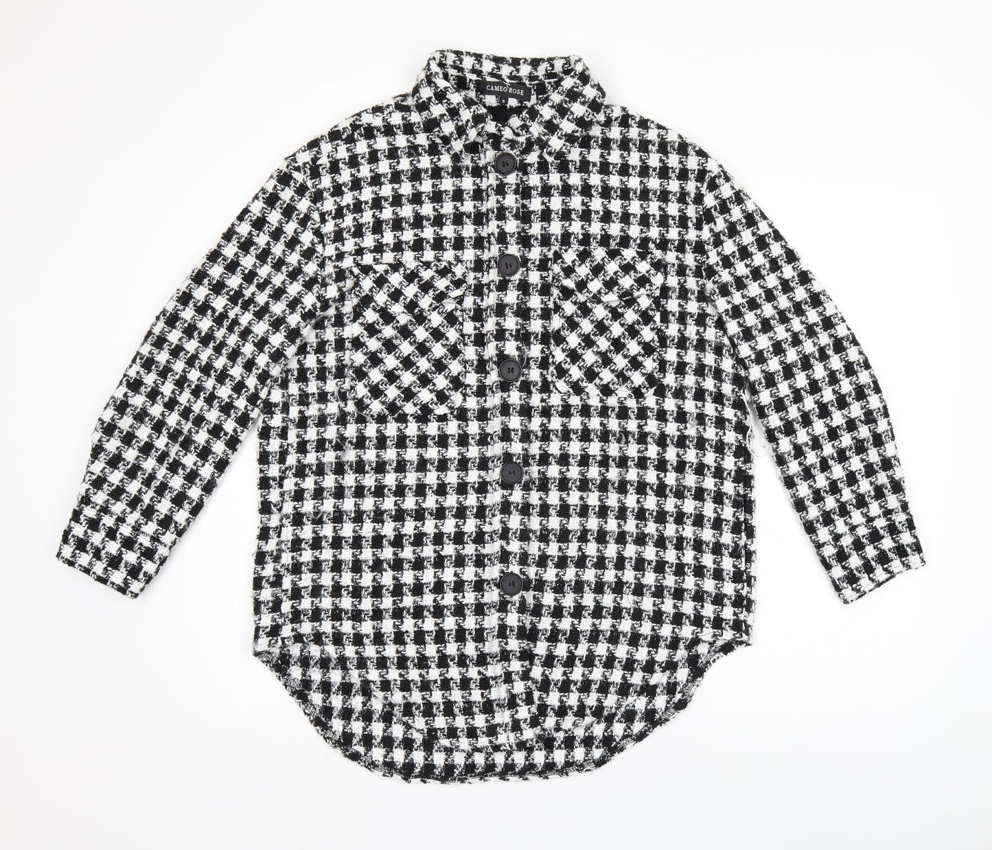 Cameo Rose Womens Black Geometric Polyester Basic Button-Up Size S Collared