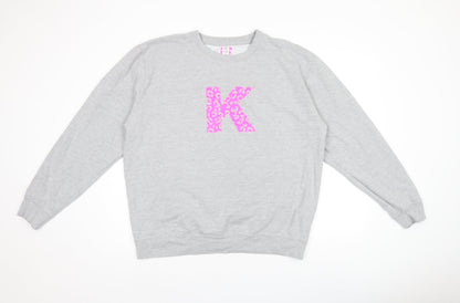 Neon Marl Womens Grey Cotton Pullover Sweatshirt Size XL Pullover - Animal Print Neon Graphic