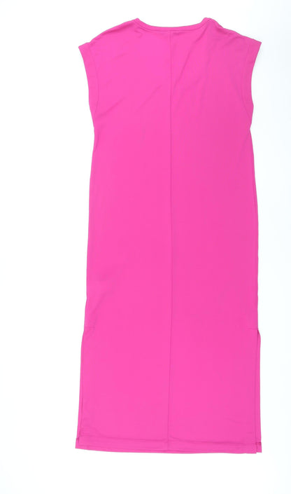 Marks and Spencer Womens Pink Polyester Maxi Size 8 Round Neck Pullover - Side Slits