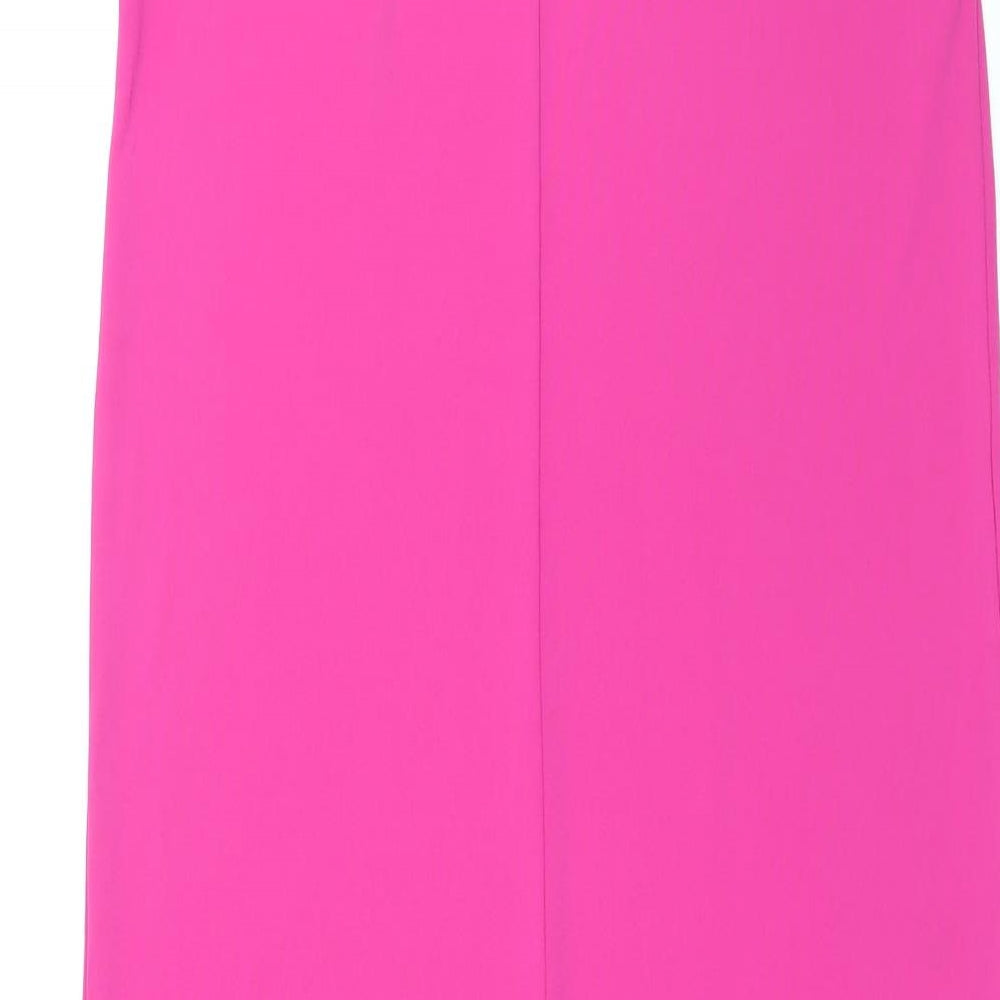 Marks and Spencer Womens Pink Polyester Maxi Size 8 Round Neck Pullover - Side Slits