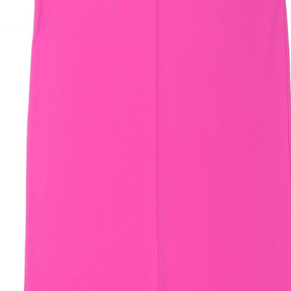 Marks and Spencer Womens Pink Polyester Maxi Size 8 Round Neck Pullover - Side Slits