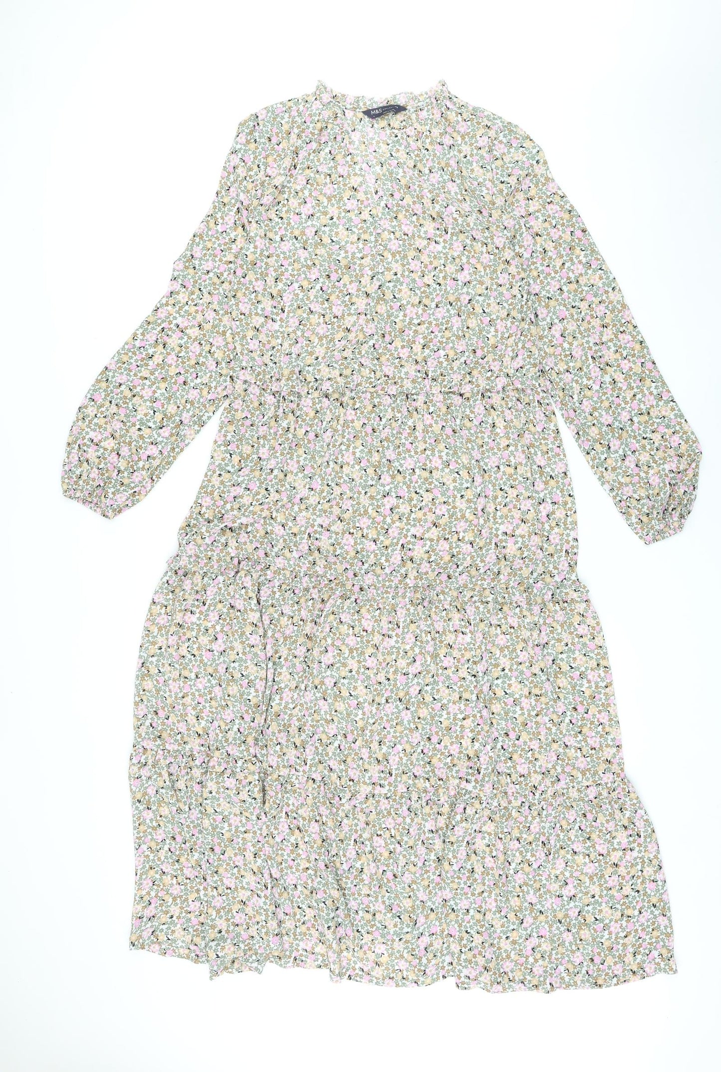 Marks and Spencer Womens Multicoloured Floral Polyester Maxi Size 8 Mock Neck Pullover
