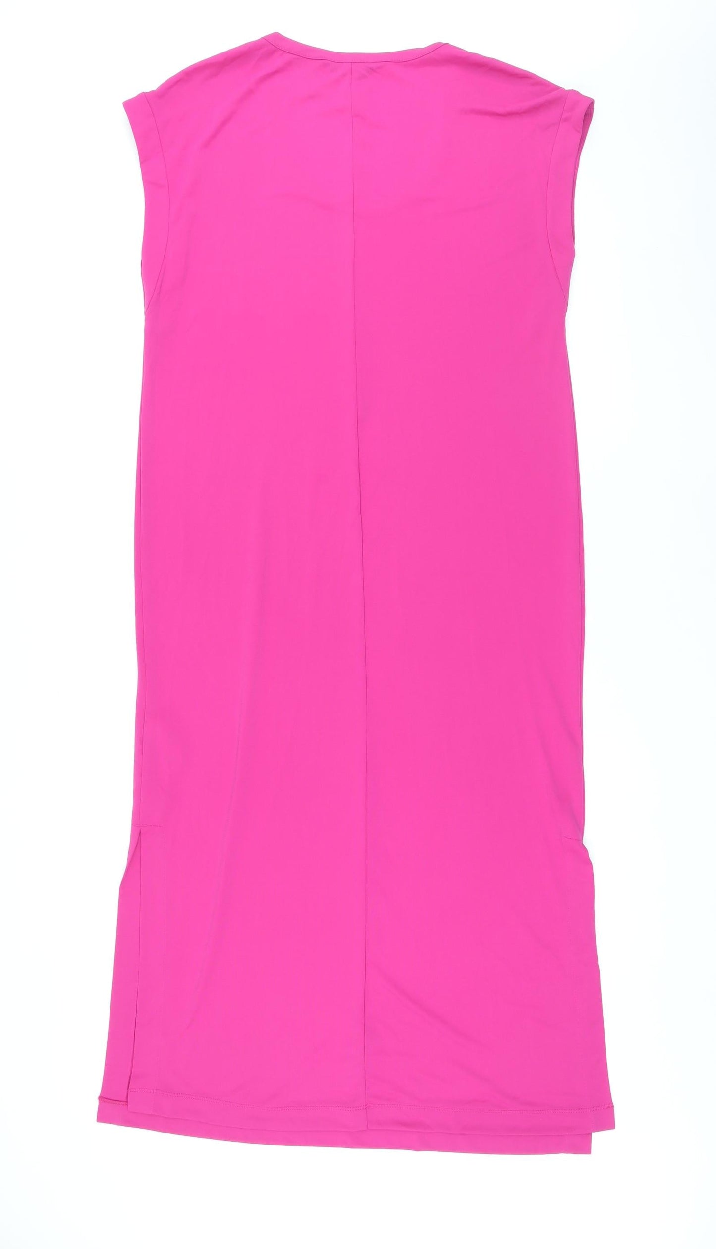 Marks and Spencer Womens Pink Polyester T-Shirt Dress Size 10 Scoop Neck Pullover - Side Slits
