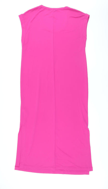 Marks and Spencer Womens Pink Polyester T-Shirt Dress Size 10 Scoop Neck Pullover - Side Slits