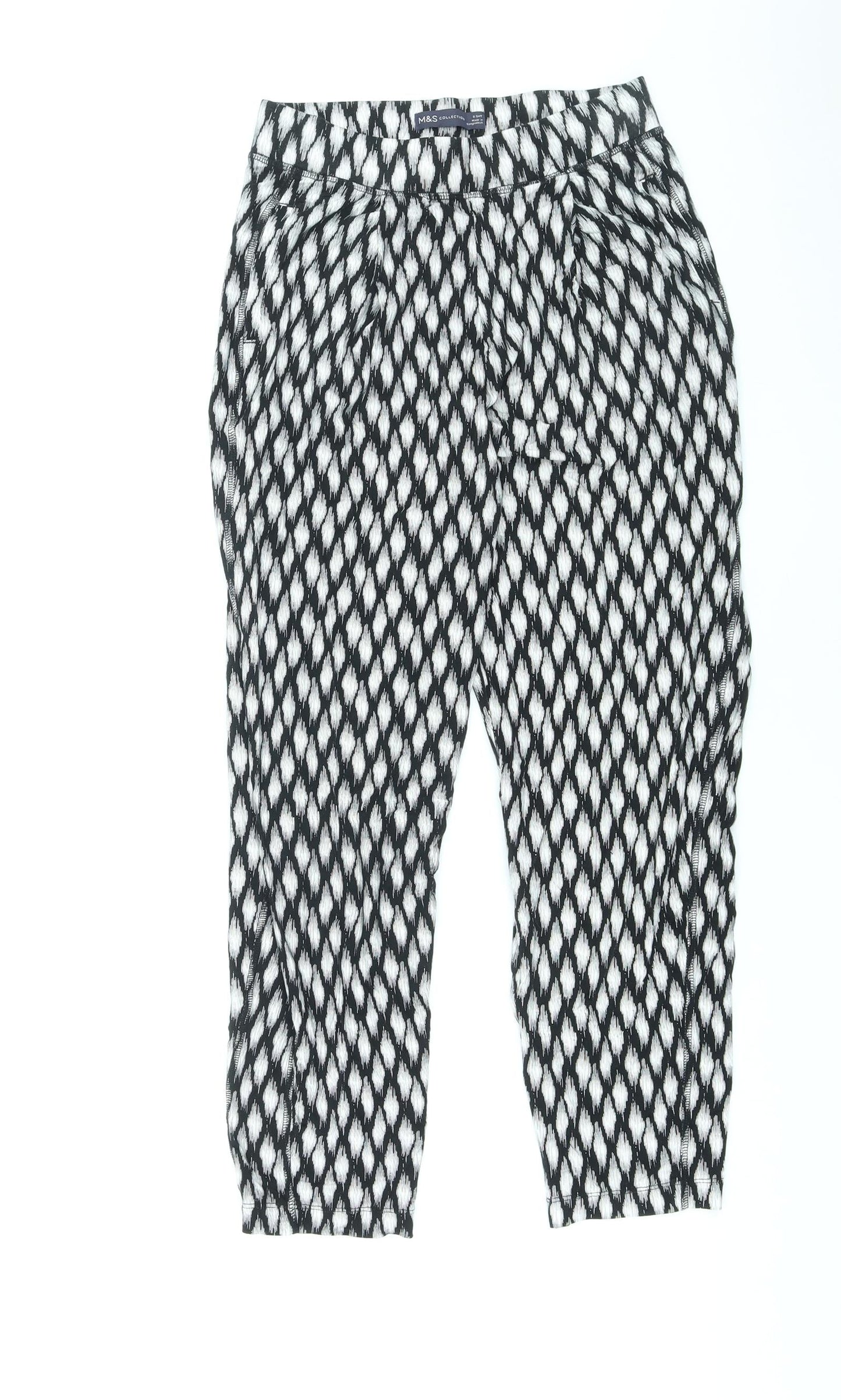 Marks and Spencer Womens Black Geometric Viscose Sweatpants Trousers Size 8 L25 in Regular