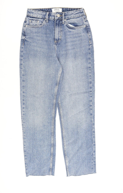 Miss Selfridge Womens Blue Cotton Straight Jeans Size 4 L26 in Regular Zip