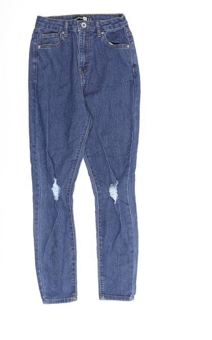 Boohoo Womens Blue Cotton Straight Jeans Size 6 L26 in Regular Zip