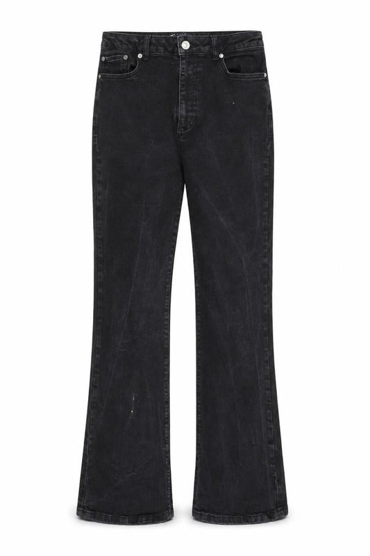 Front view of ASOS women’s black cotton flared jeans, size UK 30, in, 32-inch leg regular zip