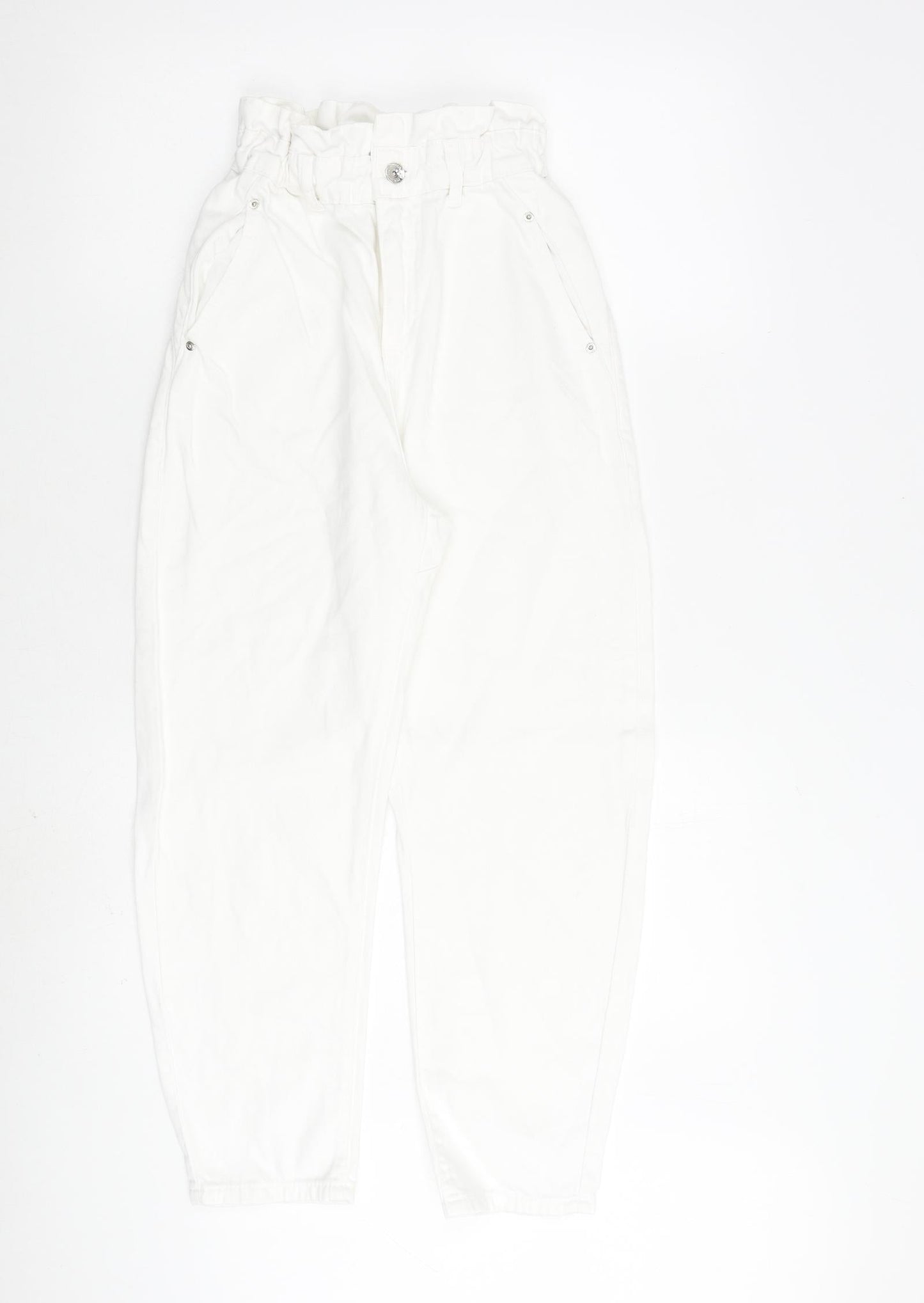 Zara Womens White Cotton Straight Jeans Size 4 L24 in Regular Zip