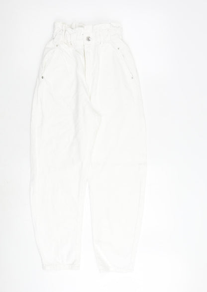 Zara Womens White Cotton Straight Jeans Size 4 L24 in Regular Zip