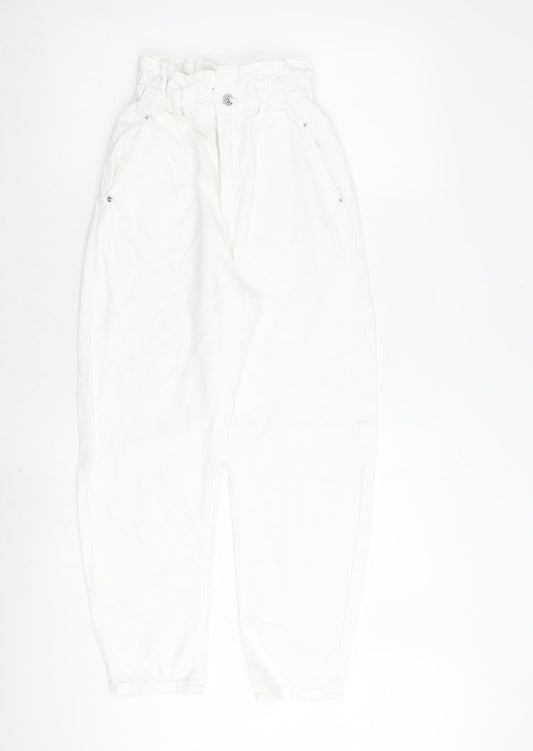 Zara Womens White Cotton Straight Jeans Size 4 L24 in Regular Zip