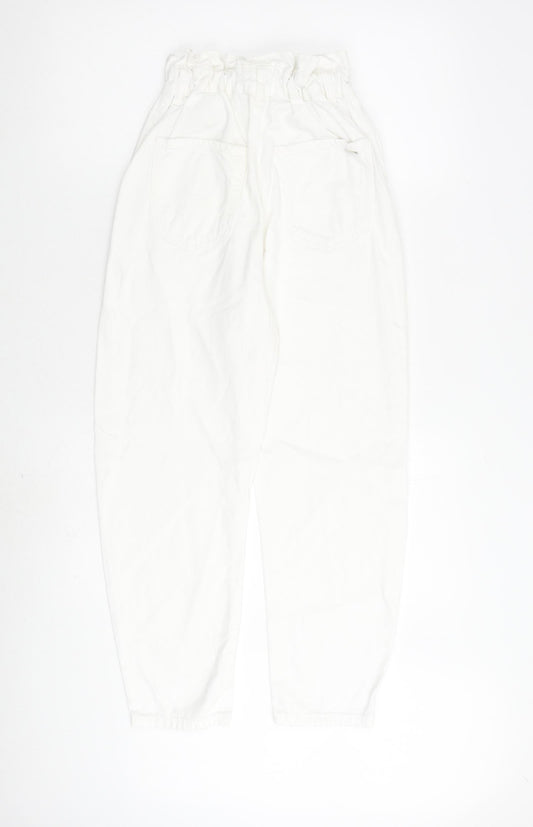 Zara Womens White Cotton Straight Jeans Size 4 L24 in Regular Zip