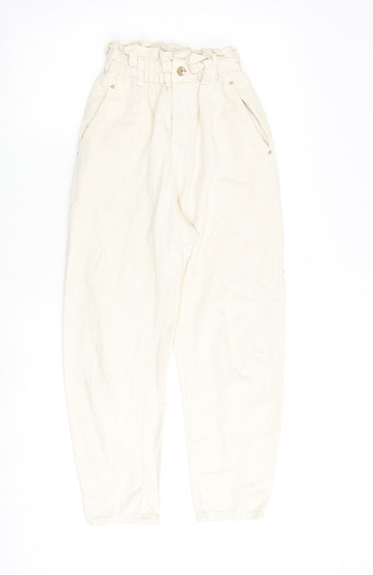 Zara Womens Beige Cotton Straight Jeans Size 4 L28 in Regular Zip