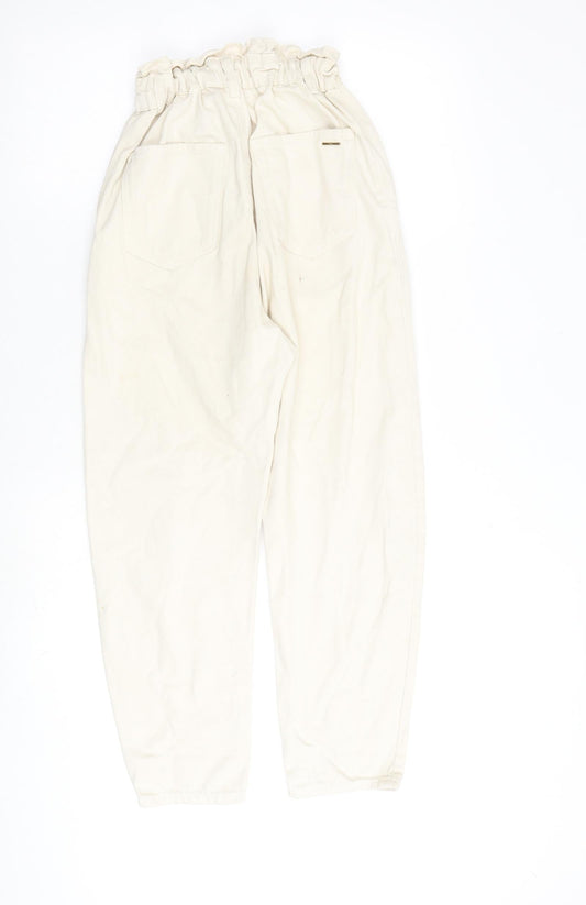 Zara Womens Beige Cotton Straight Jeans Size 4 L28 in Regular Zip