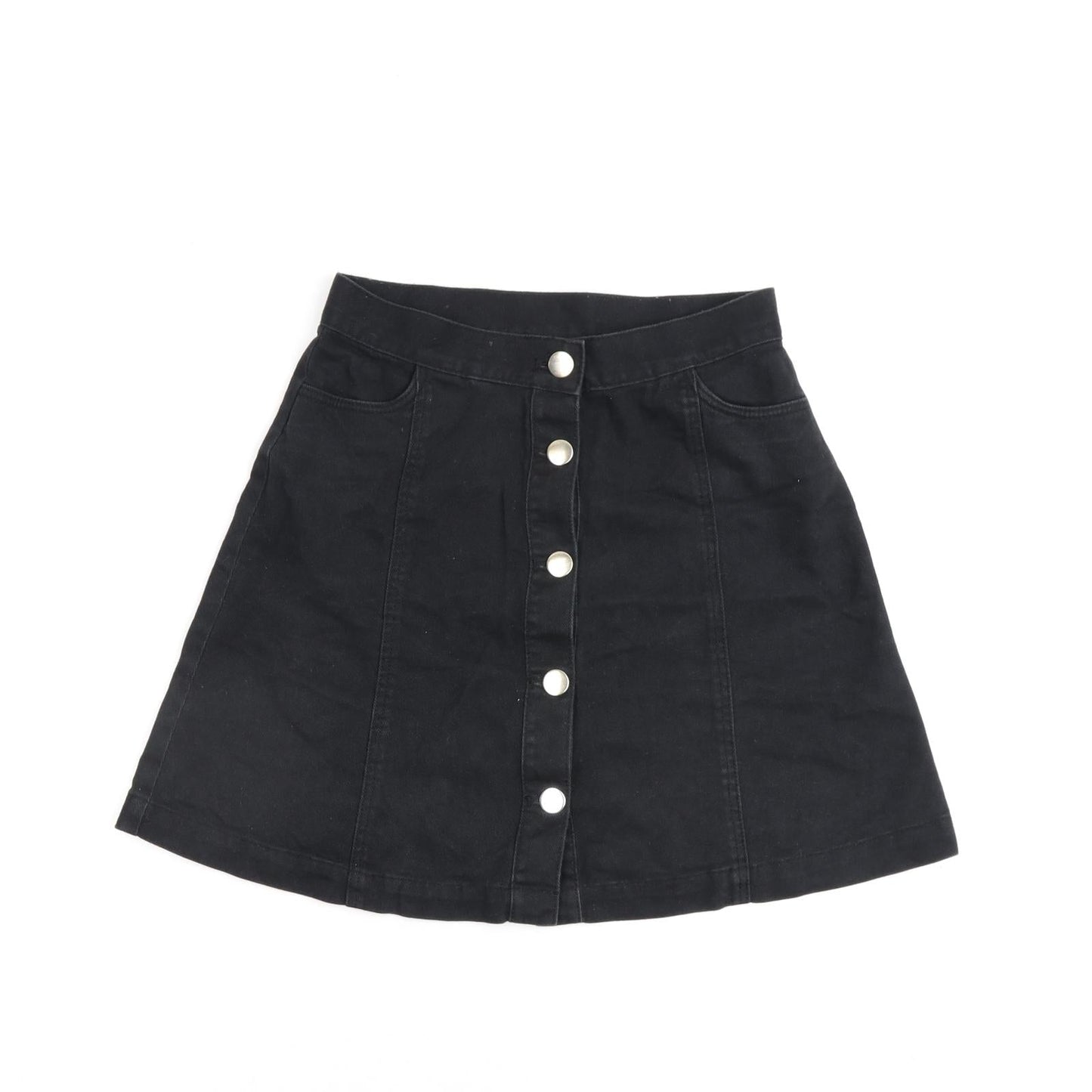 Monki Womens Black Cotton A-Line Skirt Size 6 Button