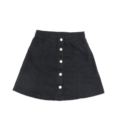 Monki Womens Black Cotton A-Line Skirt Size 6 Button