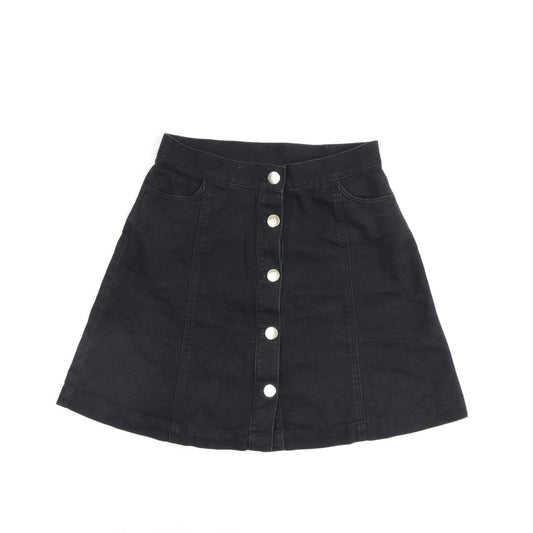 Monki Womens Black Cotton A-Line Skirt Size 6 Button