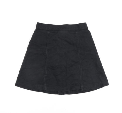 Monki Womens Black Cotton A-Line Skirt Size 6 Button