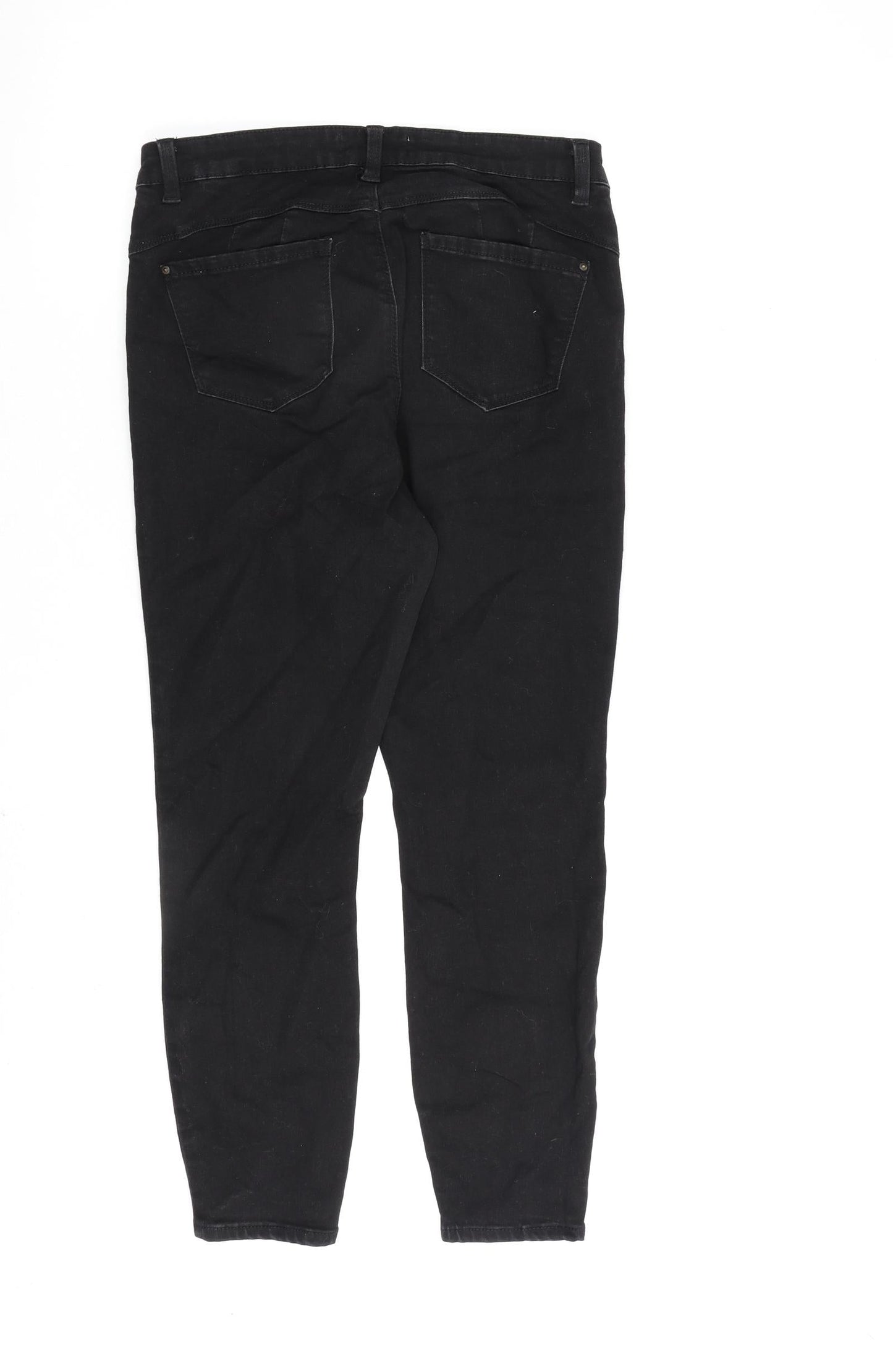 Denim & Co. Womens Black Cotton Straight Jeans Size 14 L26 in Regular Zip
