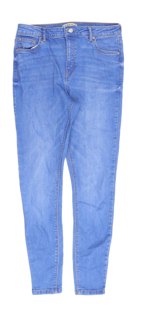 Denim & Co. Womens Blue Paisley Cotton Straight Jeans Size 14 L30 in Regular Zip