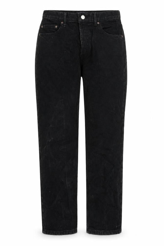 Front view of ASOS women’s black cotton skinny jeans, size UK 30, in, 32-inch leg regular button