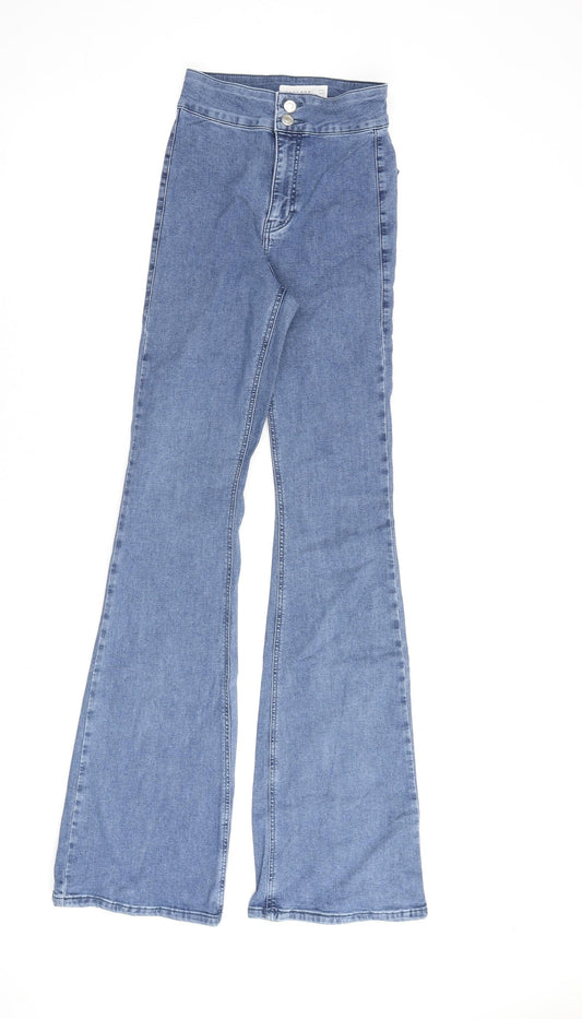 Topshop Womens Blue Cotton Flared Jeans Size 25 in L35 in Regular Zip