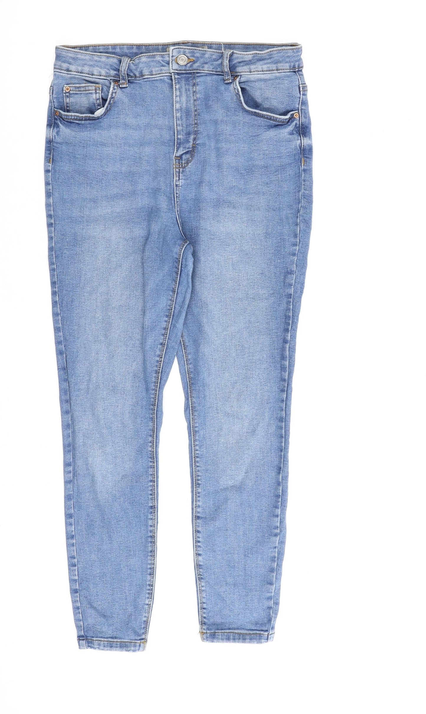 Denim & Co. Womens Blue Cotton Straight Jeans Size 14 L26 in Regular Zip