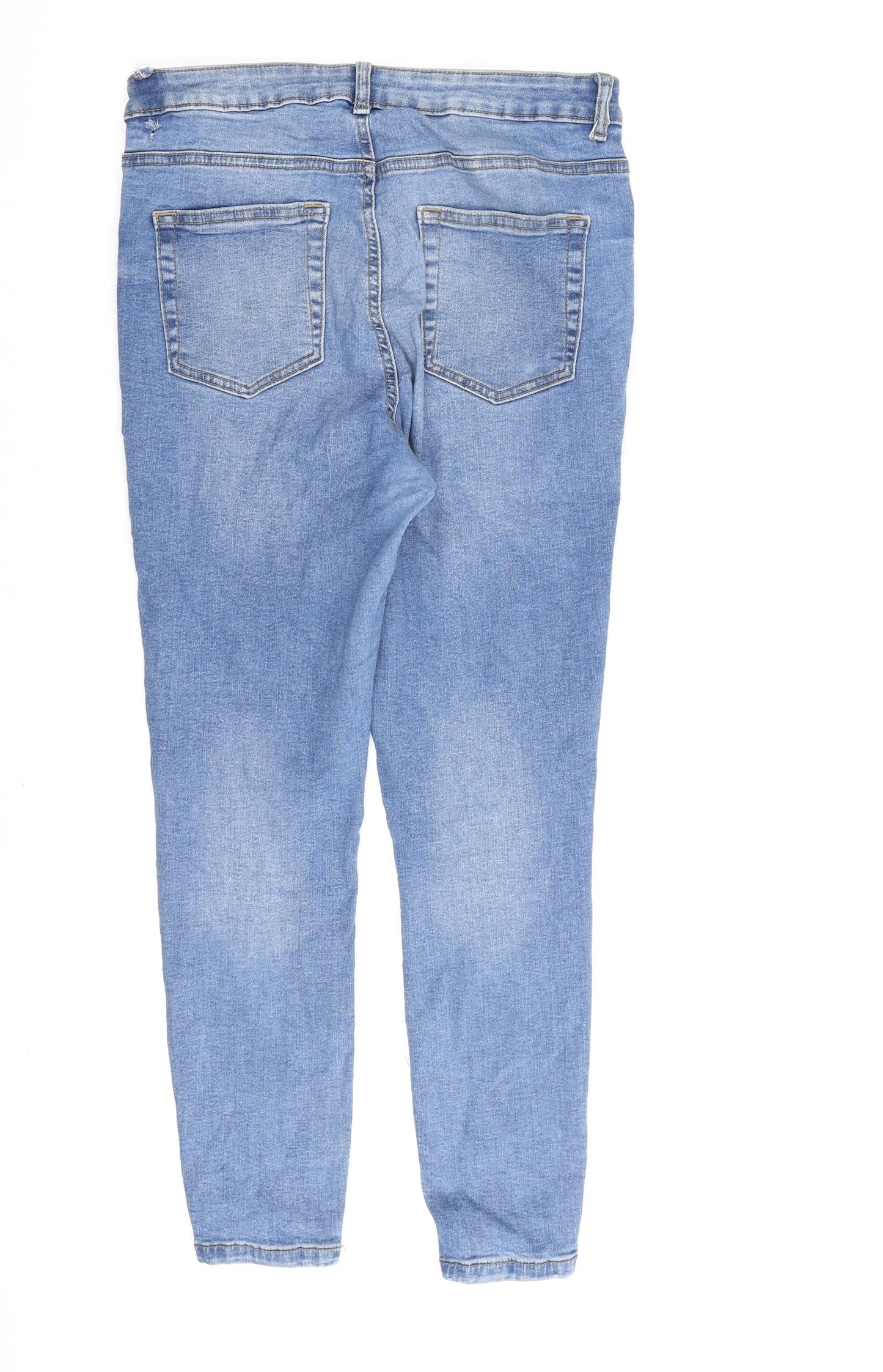 Denim & Co. Womens Blue Cotton Straight Jeans Size 14 L26 in Regular Zip