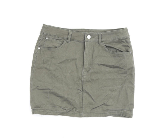 H&M Womens Green Cotton A-Line Skirt Size 8 Zip