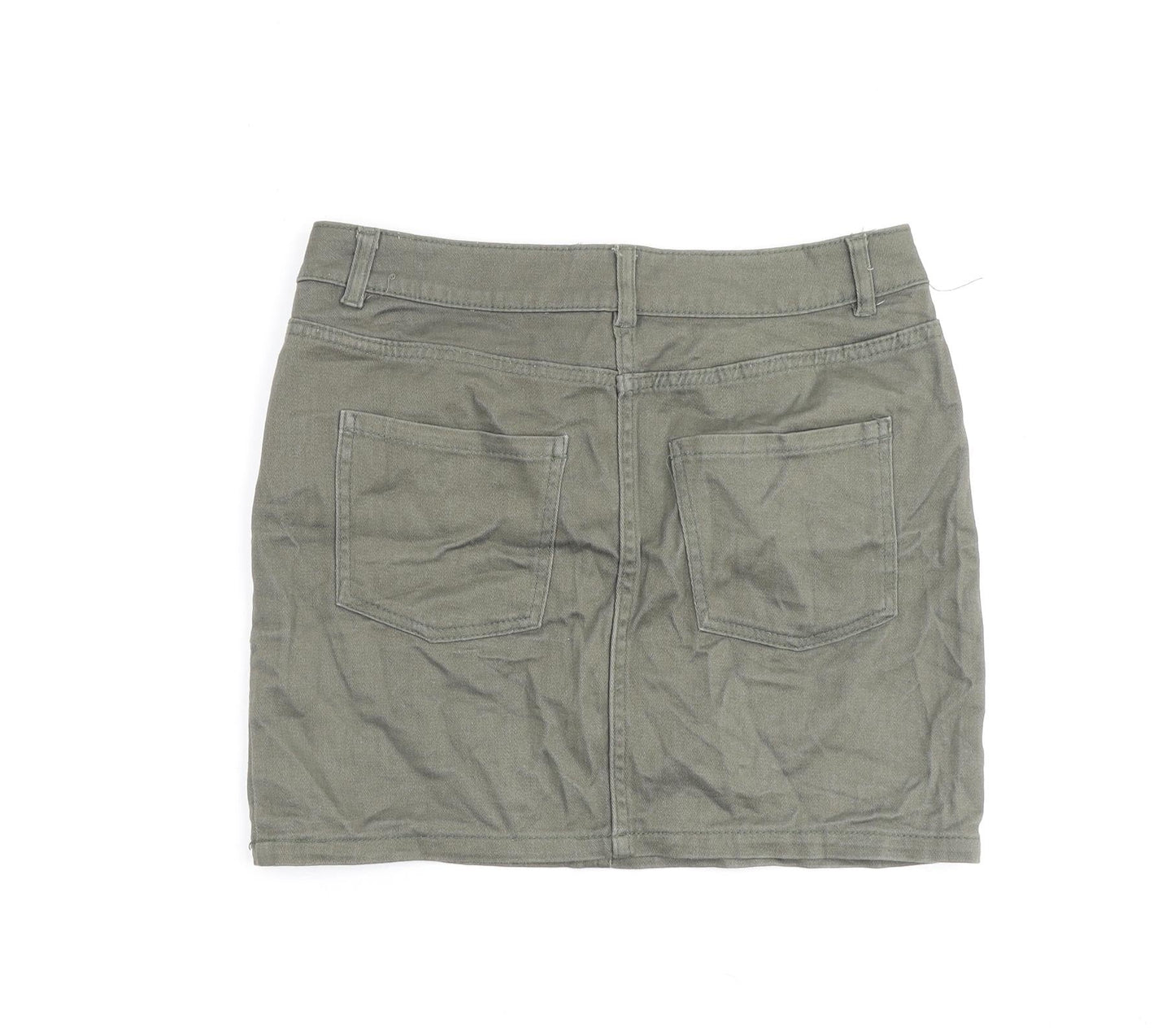 H&M Womens Green Cotton A-Line Skirt Size 8 Zip