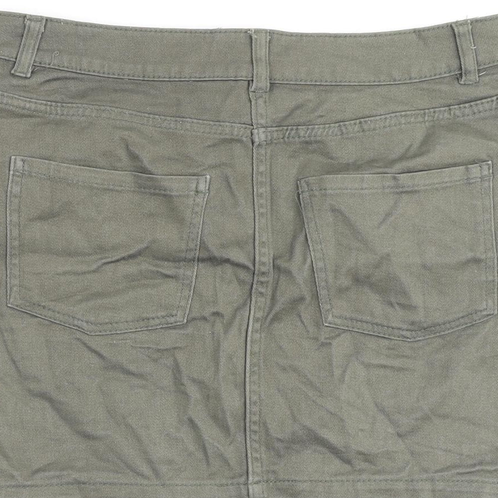 H&M Womens Green Cotton A-Line Skirt Size 8 Zip