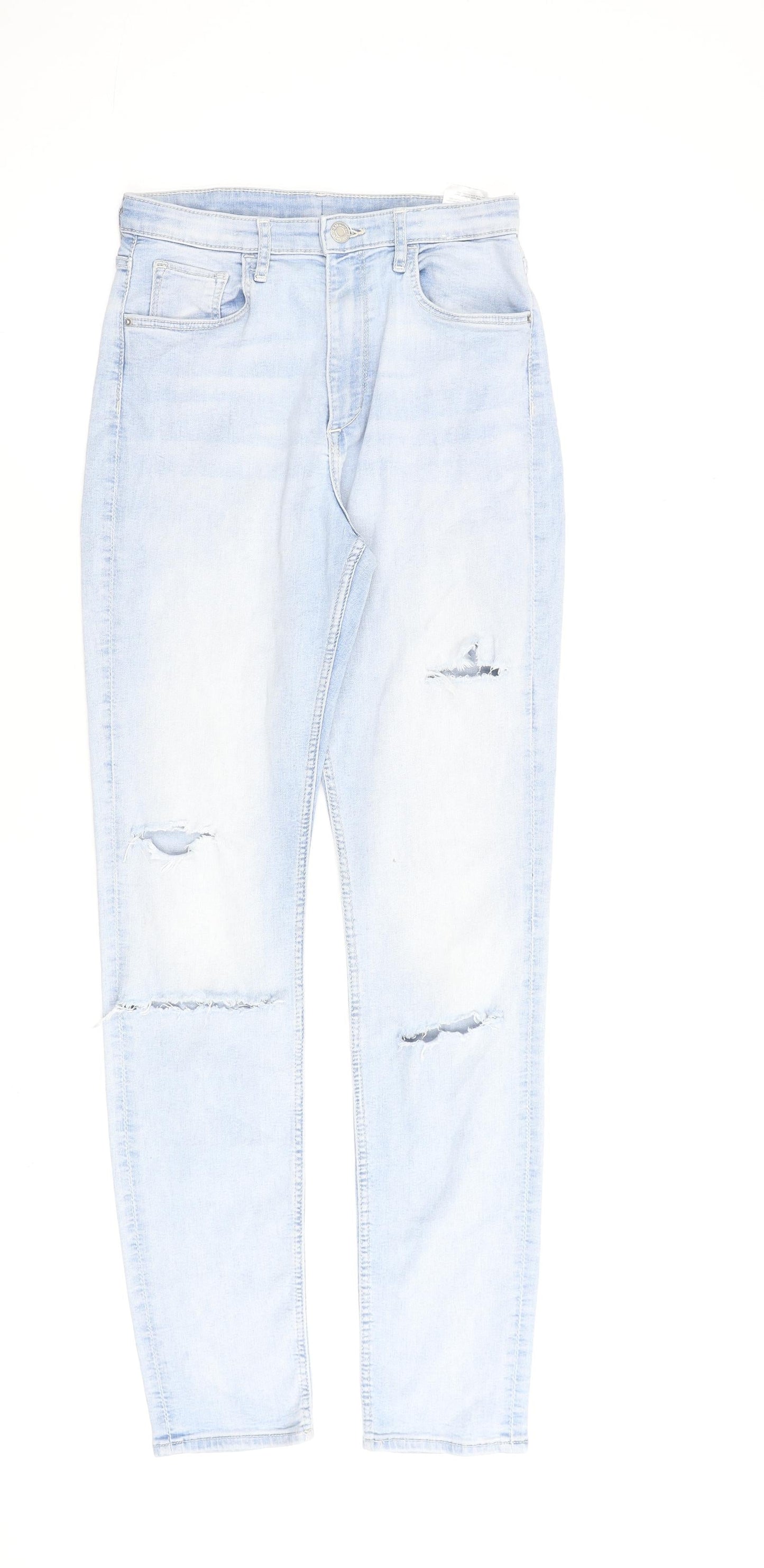 H&M Girls Blue Cotton Straight Jeans Size 14 Years L30 in Regular Zip