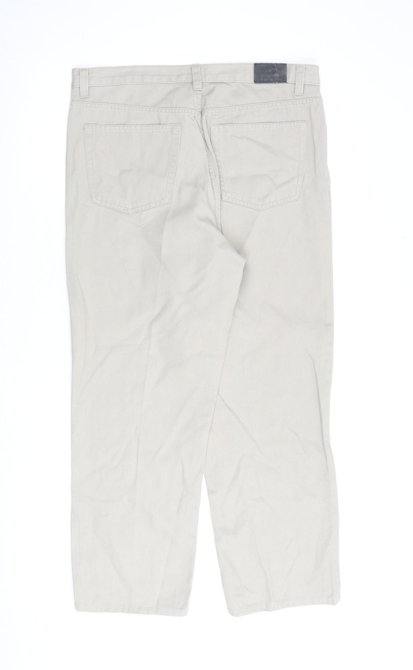 Blue Retro Mens Beige Cotton Straight Jeans Size 36 in L30 in Regular Button