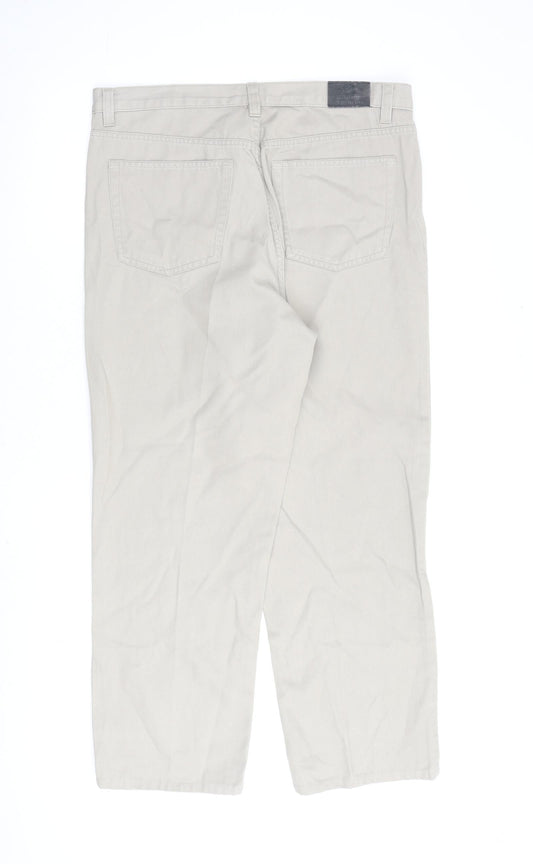 Blue Retro Mens Beige Cotton Straight Jeans Size 36 in L30 in Regular Button