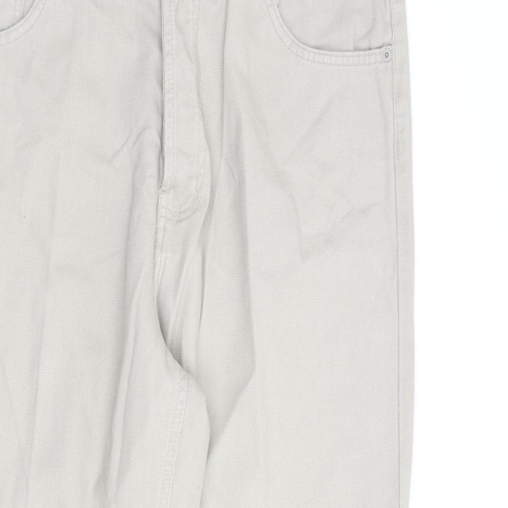 Blue Retro Mens Beige Cotton Straight Jeans Size 36 in L30 in Regular Button