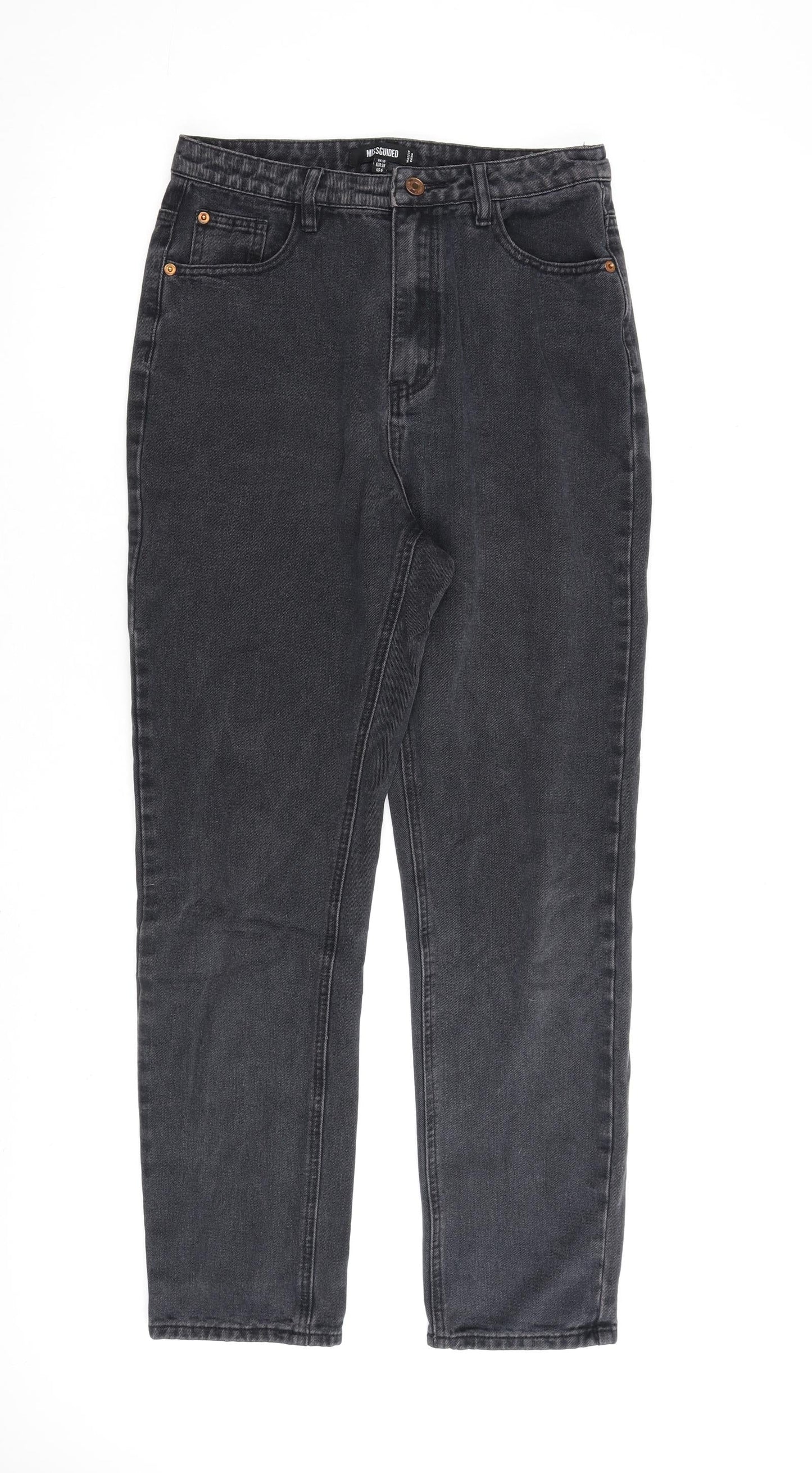 Missguided Womens Grey Cotton Straight Jeans Size 10 L28 in Regular Zip