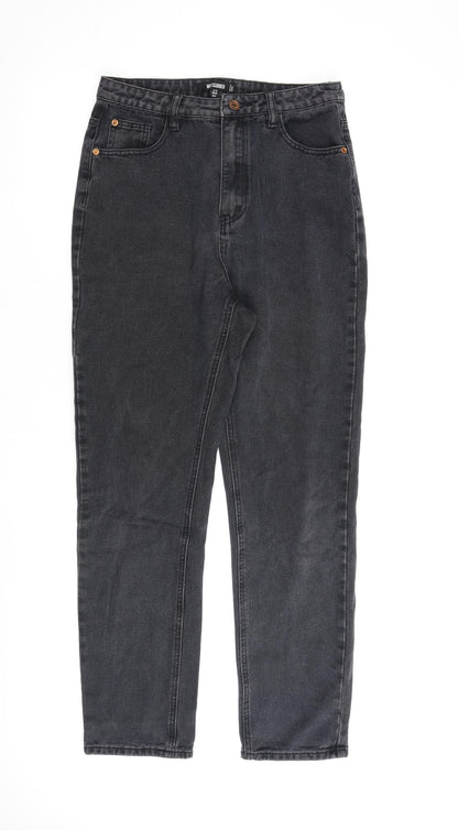 Missguided Womens Grey Cotton Straight Jeans Size 10 L28 in Regular Zip