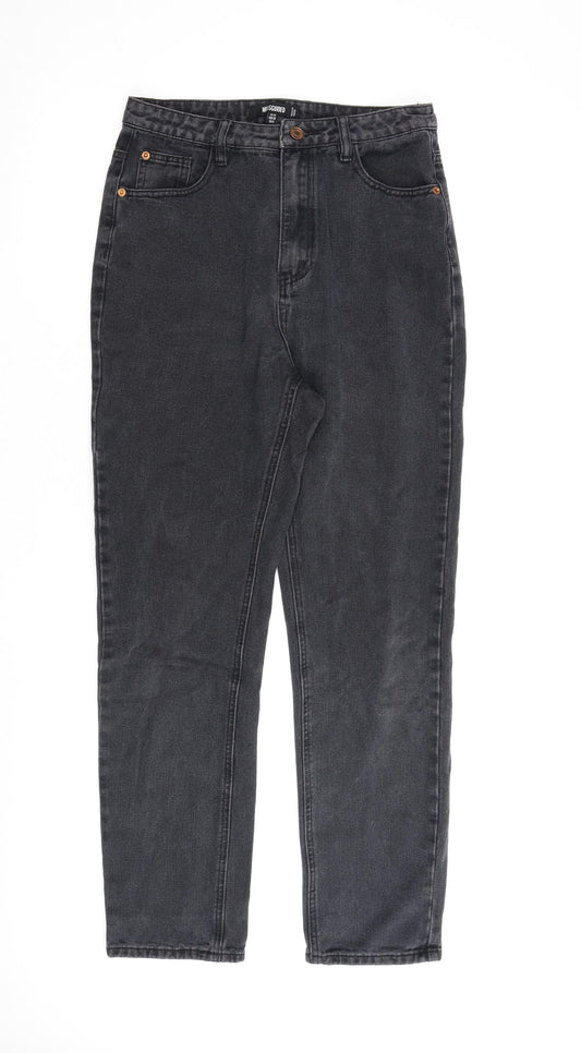 Missguided Womens Grey Cotton Straight Jeans Size 10 L28 in Regular Zip