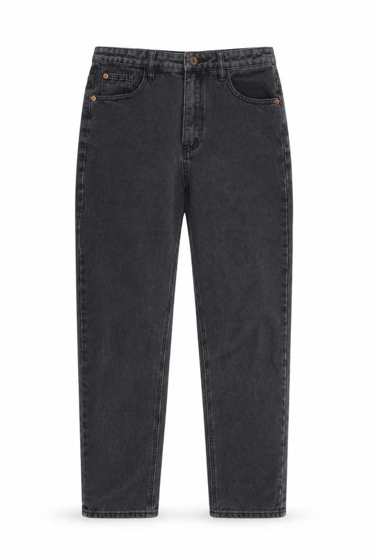 Front view of Missguided women’s grey cotton straight jeans, size UK 10, 28-inch leg regular zip