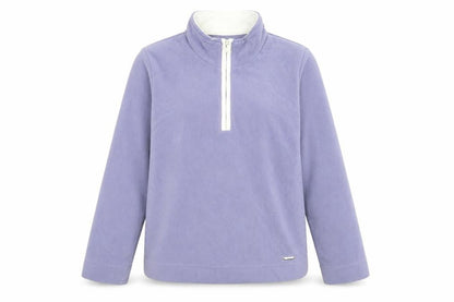 Front view of Active women’s purple polyester pullover sweatshirt, size UK 10, zip