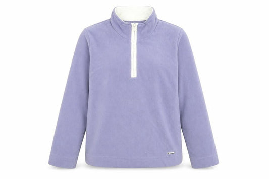 Front view of Active women’s purple polyester pullover sweatshirt, size UK 10, zip