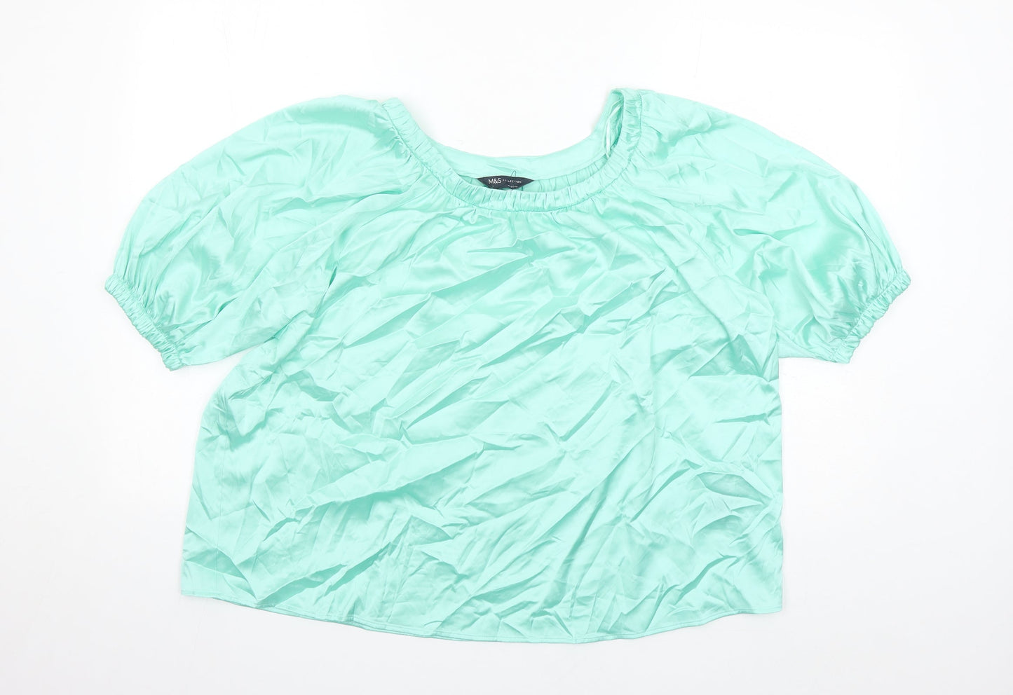 Marks and Spencer Womens Green Polyester Basic Blouse Size 14 Round Neck