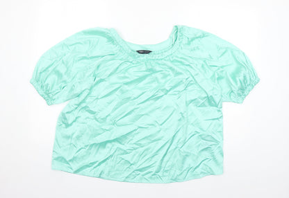 Marks and Spencer Womens Green Polyester Basic Blouse Size 14 Round Neck