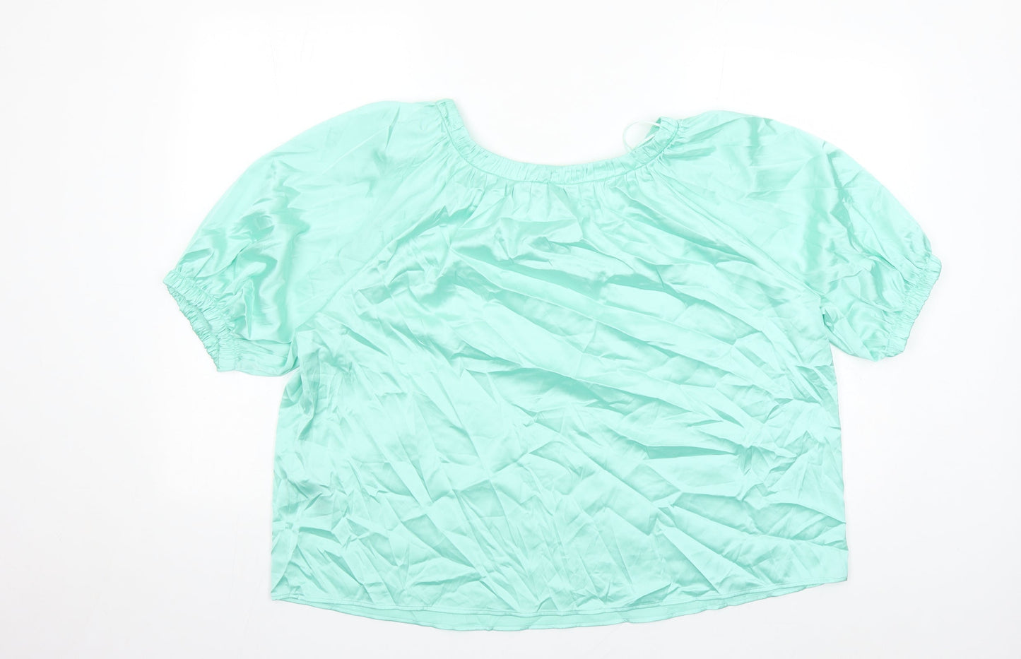 Marks and Spencer Womens Green Polyester Basic Blouse Size 14 Round Neck