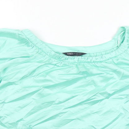 Marks and Spencer Womens Green Polyester Basic Blouse Size 14 Round Neck