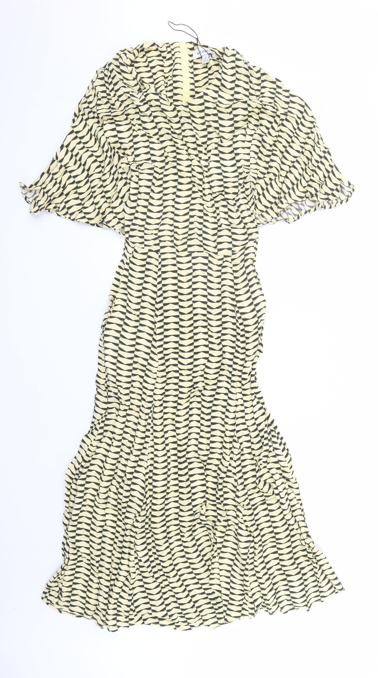 autogr Womens Yellow Geometric Viscose A-Line Size 6 Round Neck Zip
